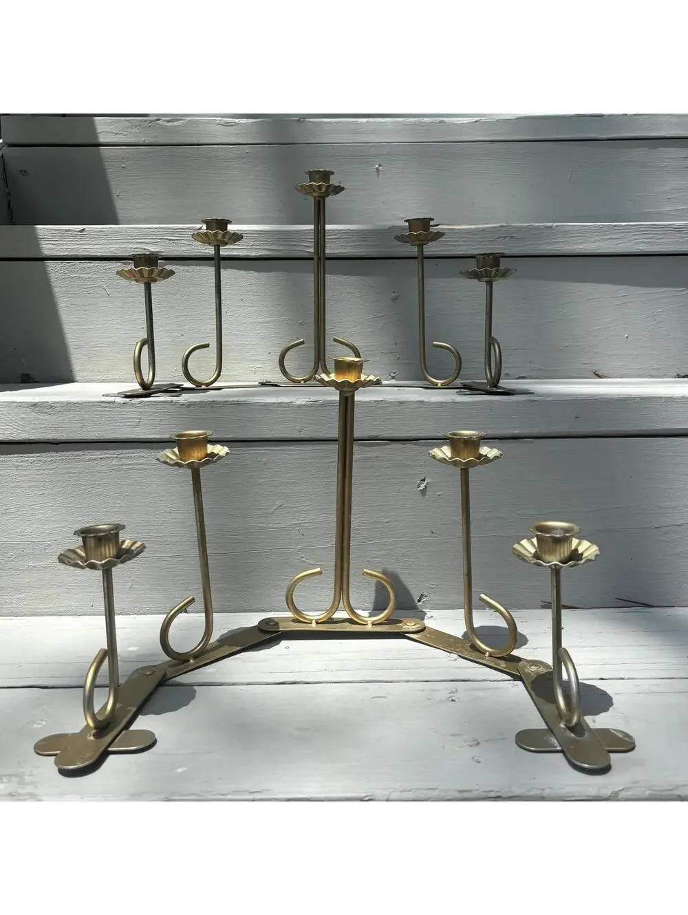Pair of Candle Holder for Five Candles - gold/brass tone